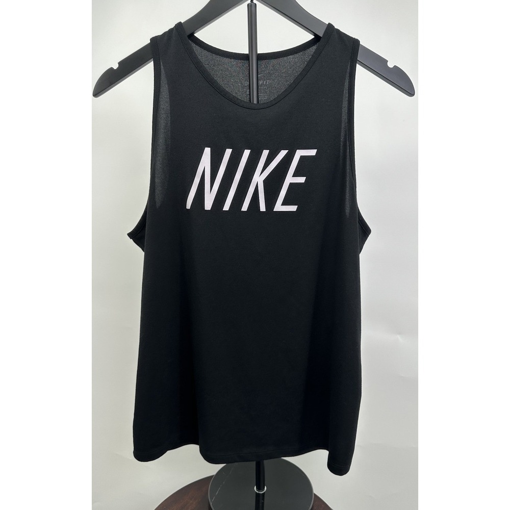Nike Dri-Fit‎ Women's Logo Graphic Sheer Polyester Sleeveless Tank Top Black M